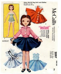 2097 1956 BETSY MCCALL 16'' RAG DOLL, CLOTHES UNCUT PATTERN